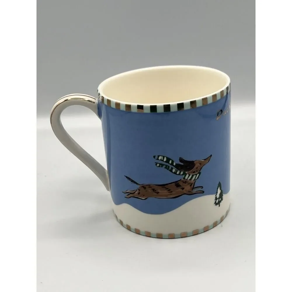 Anthropologie Caroline Holiday Creature Comforts Mug Dog Dachshund Cat Set of 2